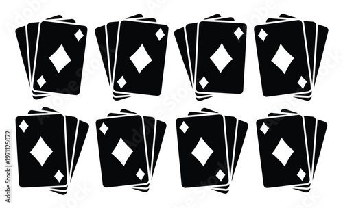 ダイヤモンドのトランプカード、カジノゲームやギャンブルのベクターイラストセット。エンターテイメント、ポーカー、ブラックジャック、バカラなどのカードゲームに最適なグラフィック素材。