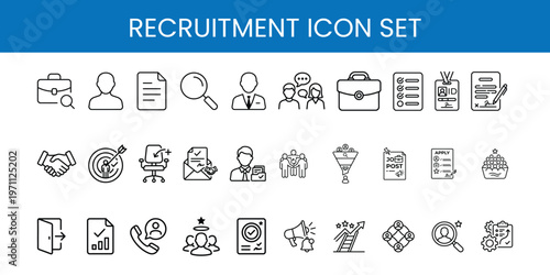  Recruitment Icon Set Line Outline for Hiring, HR, Interview, Career, Job