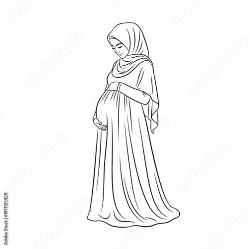 Pregnant Woman Wearing Hijab Gently Smiling.