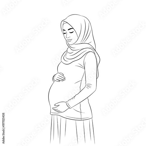 Pregnant Woman Wearing Hijab Smiling.