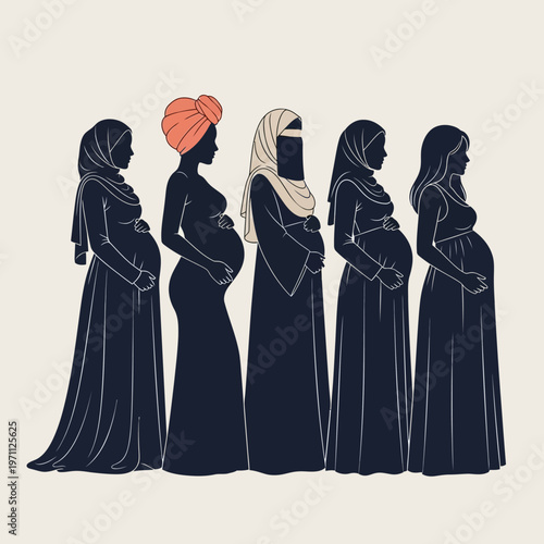 Pregnant Women in Traditional Clothing Lineup.