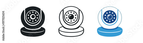 Webcam icon set. camera, video, streaming, recording, live, conference, online meeting, surveillance. line, flat and colored vector icon set.