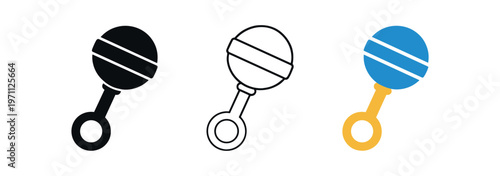 Baby rattle icon set. toy, infant, newborn, plaything, shake, nursery, baby gift. line, flat and colored vector icon set.