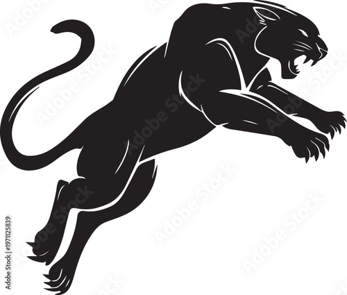 Aggressive Jumping Panther Silhouette Vector Logo Isolated on White Background