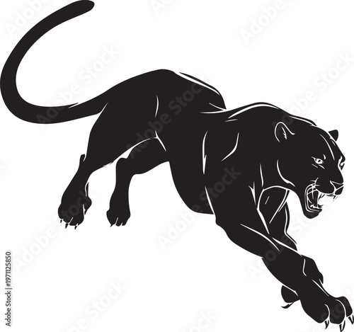 Aggressive Jumping Panther Silhouette Vector Logo Isolated on White Background
