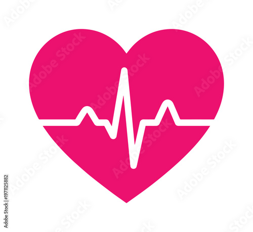 鮮やかなピンク色のハートと心電図のシンプルなベクターアイコン。健康、医療、愛、生命の象徴として、ウェブサイトやアプリ、プレゼンテーションに最適なグラフィック素材。