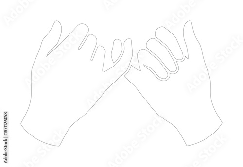 指切りげんまん、約束と信頼を象徴するシンプルな線画イラスト。友情、誓い、絆を表現するミニマルなベクター素材。人間関係や合意のコンセプトに。