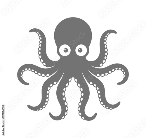 かわいいタコのベクターイラスト、シンプルな海の生き物アイコン、水生動物のロゴデザイン、海洋生物学や水族館関連プロジェクトに最適なグラフィック素材