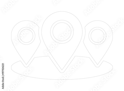 ミニマルな白黒のロケーションアイコン、地図上のピンポイントを示すシンプルなベクターイラスト、位置情報やナビゲーションアプリのUIデザインに最適なグラフィック素材