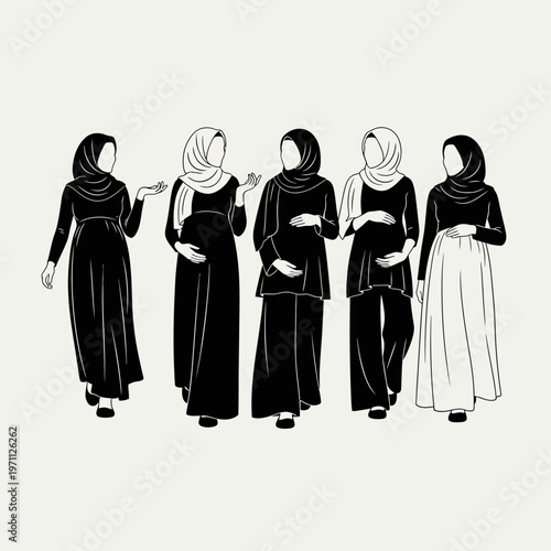Women wearing hijab and abaya.