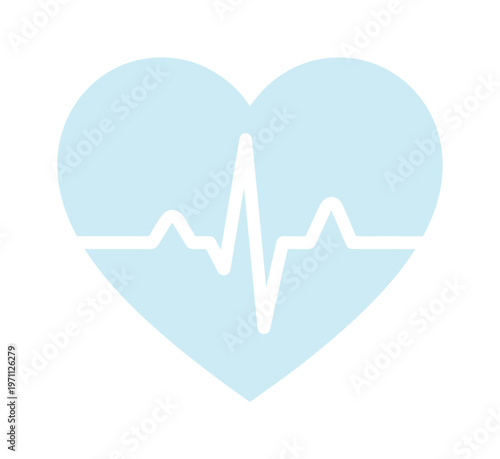 心電図の波形が描かれた水色のハート型アイコン、医療と健康を象徴するシンプルなベクターイラスト、健康管理やヘルスケア関連のデザインに最適なグラフィック素材