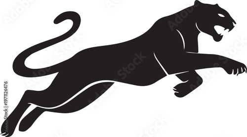 Aggressive Jumping Panther Silhouette Vector Logo Isolated on White Background