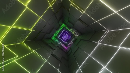 3d Tunnel With Colorful Glowing Lines Loop