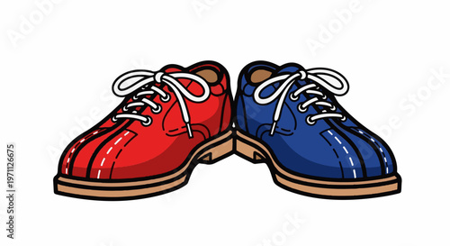 Two cartoon shoes, one red and one blue, facing each other