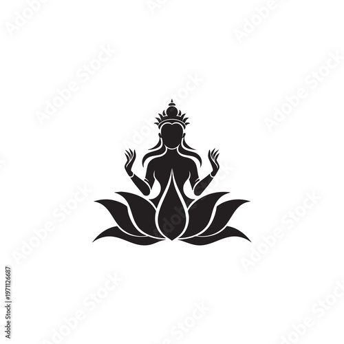 Lakshmi goddess, seated on lotus with blessing hands