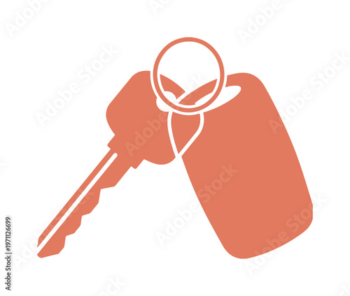 鍵とキーホルダーのシンプルでモダンなベクターアイコン。不動産、セキュリティ、アクセスを表すミニマルなオレンジ色の鍵のイラスト素材。ウェブサイトやアプリのUI/UXデザインに最適な鍵のグラフィック。