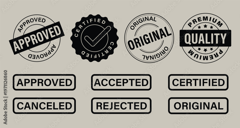 Fototapeta premium Vintage style approval badges vector element set