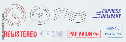 Vintage airmail stamp collection vector elements