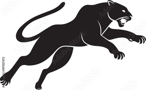 Aggressive Jumping Panther Silhouette Vector Logo Isolated on White Background