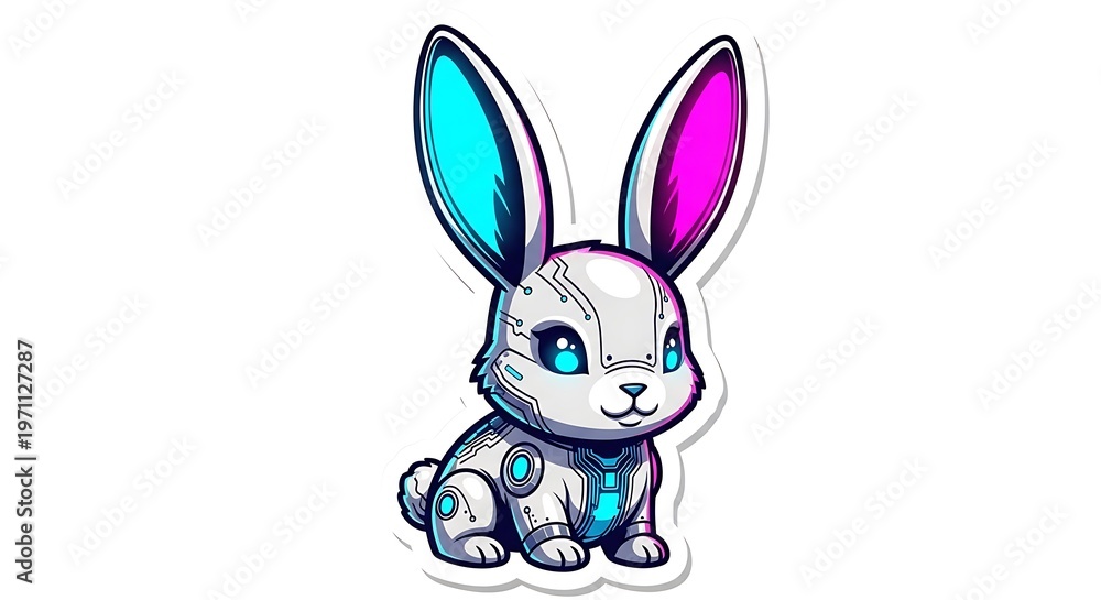 Obraz premium Cute Cartoon Robot Rabbit with Blue Eyes.
