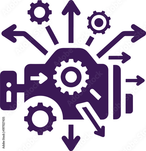 Purple gear and arrow with whisk text in the center