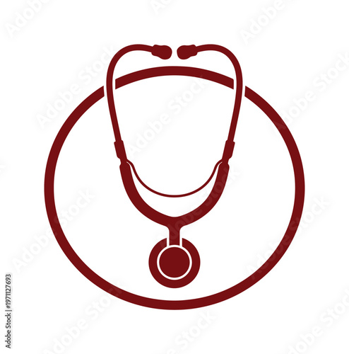 医療と健康のシンボル、聴診器のベクトルイラスト。病院やクリニック、医療従事者のためのシンプルな赤茶色のアイコンデザイン。