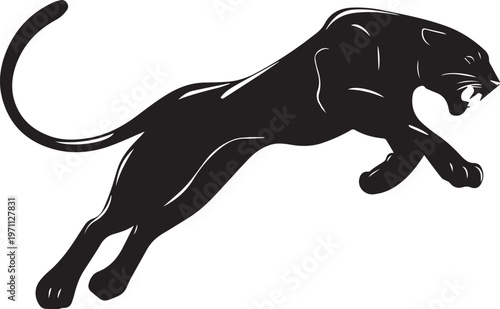 Aggressive Jumping Panther Silhouette Vector Logo Isolated on White Background