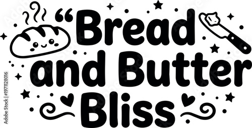 Bread and butter bliss cute loaf and knife vector art with decorative stars hearts