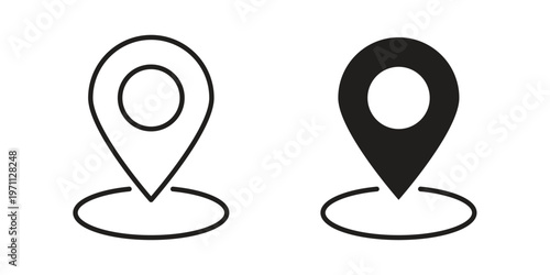 Located icon set, collection of icon in editable strokes and flat versions