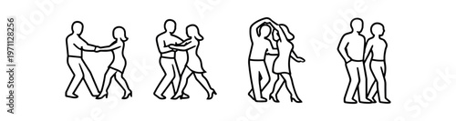 Dancing couple line icon set. partner dance, outline, tango, salsa, waltz, social dance. line and flat vector illustration.