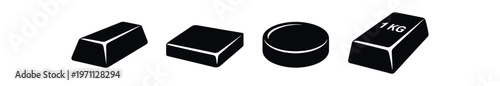 Gold bar icon set. bullion, ingot, 1kg, metal, weight, wealth, investment. flat vector illustration.