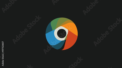 Colorful abstract circular logo design with segmented aperture, modern geometric symbol on a dark background for technology or business concepts