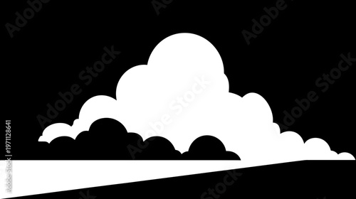 Minimalist white cloud silhouette against a dark sky with a subtle horizon line, simple abstract graphic design element.