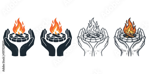 Tribal fire flame vector illustration tattoo design featuring burning skull, candle and flame symbols in hot dangerous decorative icon style