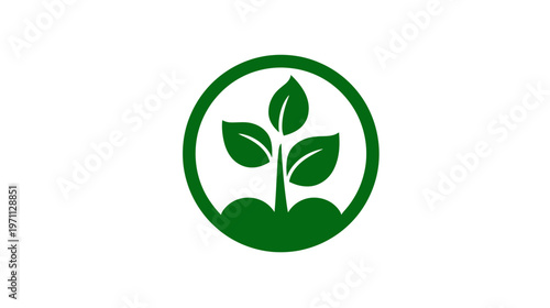 Simple green plant growing icon. Organic seedling symbol in a circle for nature, ecology, agriculture, and growth concepts.