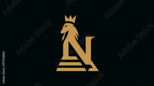 Elegant golden letter N logo with a royal crown and lion head motif on a dark background, symbolizing strength, luxury, and prestige.