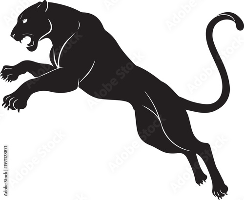 Aggressive Jumping Panther Silhouette Vector Logo Isolated on White Background