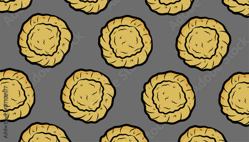 Fried Wonton Seamless Pattern. Crispy Dumpling Food Background. Vector Texture