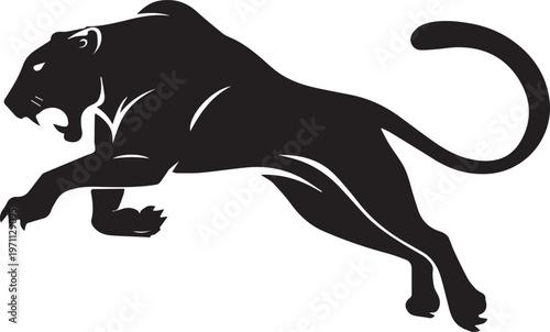 Aggressive Jumping Panther Silhouette Vector Logo Isolated on White Background