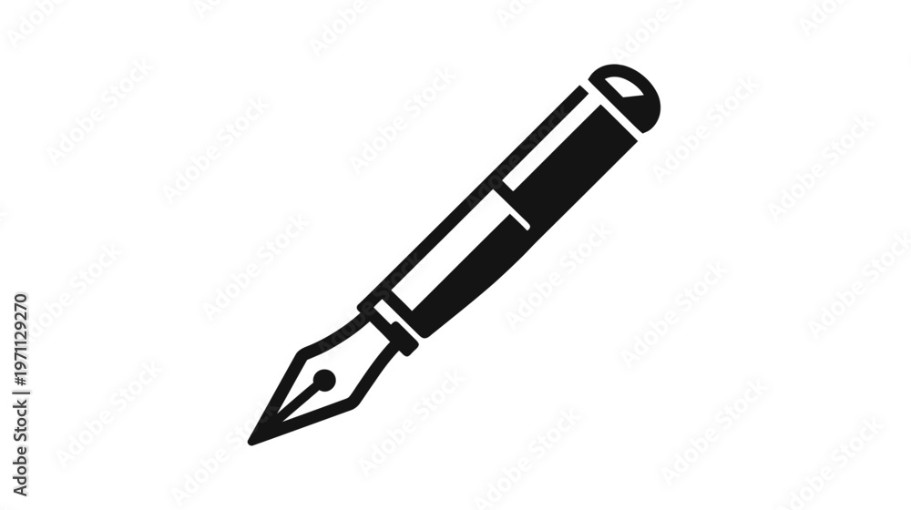 Fototapeta premium Black and White Fountain Pen Vector Icon Illustration. Classic Writing Tool, Education, Communication, and Creative Symbol.