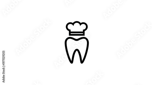 Dental Health and Nutrition Icon: Tooth with Chef Hat Symbolizing Oral Care, Healthy Eating, and Expert Dentistry