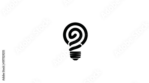 Black and white stylized light bulb illustration with a spiral filament, symbolizing ideas, creativity, innovation, and inspiration.