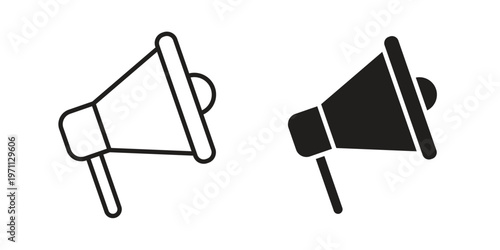 Megaphone icon set, collection of icon in editable strokes and flat versions