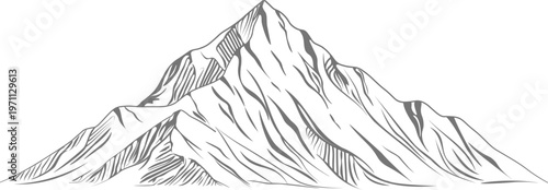 Mount Makalu Line Art Vector, Detailed Himalayan Pyramid Peak Illustration Nepal