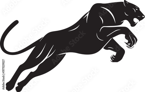Aggressive Jumping Panther Silhouette Vector Logo Isolated on White Background