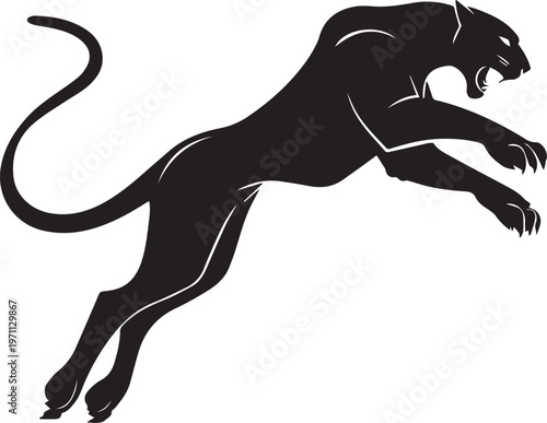 Aggressive Jumping Panther Silhouette Vector Logo Isolated on White Background