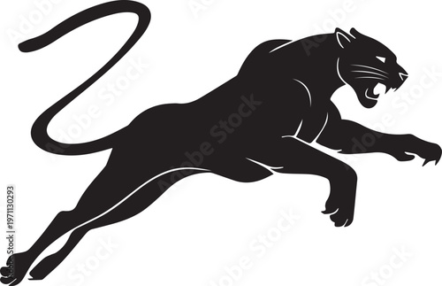 Aggressive Jumping Panther Silhouette Vector Logo Isolated on White Background