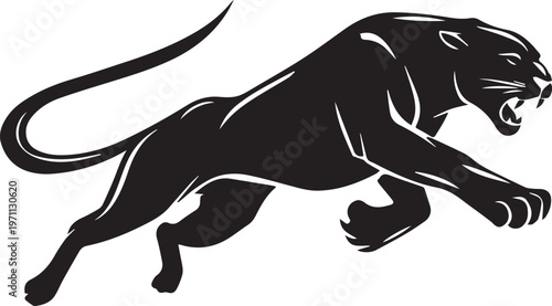 Aggressive Jumping Panther Silhouette Vector Logo Isolated on White Background
