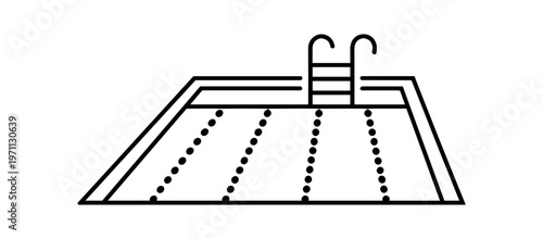 Swimming pool icon. lanes, lane markers, ladder, lap swimming, training, water recreation. line and flat vector illustration.