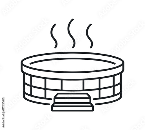 Hot tub icon. jacuzzi, spa, whirlpool, steaming water, relaxation and wellness. line and flat vector illustration.